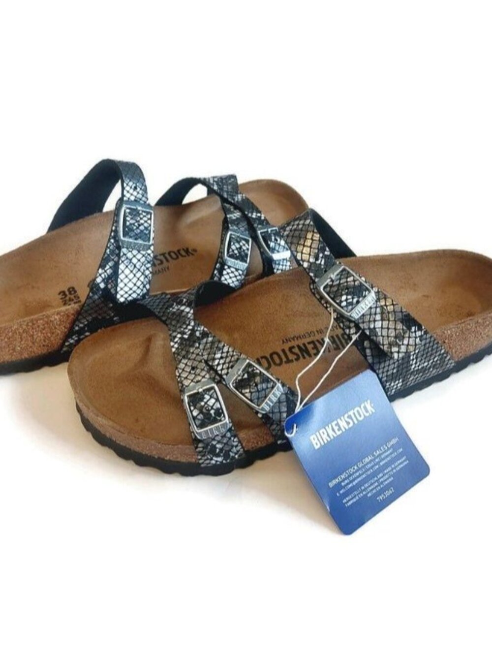 Birkenstock Franca Womens 7 EU 38 Python Birko-Flor Sandals Black Regular Fit - Picture 9 of 9